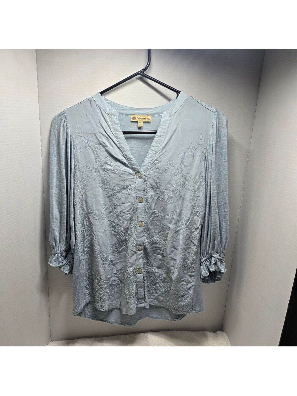 Democracy Light Blue Embroidered Blouse
